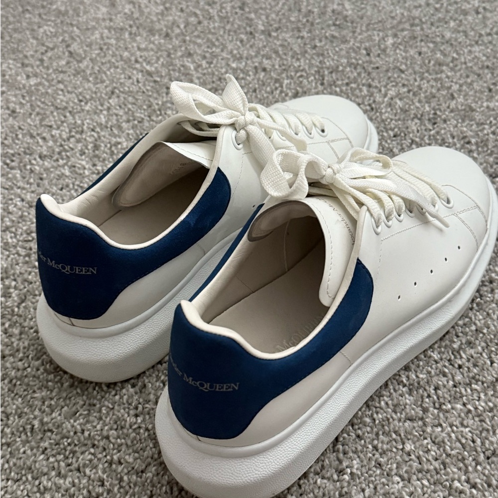 Alexander McQueen White and Blue Sneakers with Thick Sole